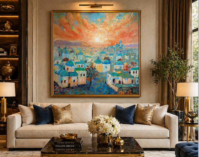 Original Impressionist Mediterranean Cityscape Sunset - Image 2
