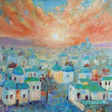 Original Impressionist Mediterranean Cityscape Sunset