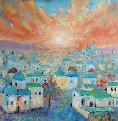 Original Impressionist Mediterranean Cityscape Sunset